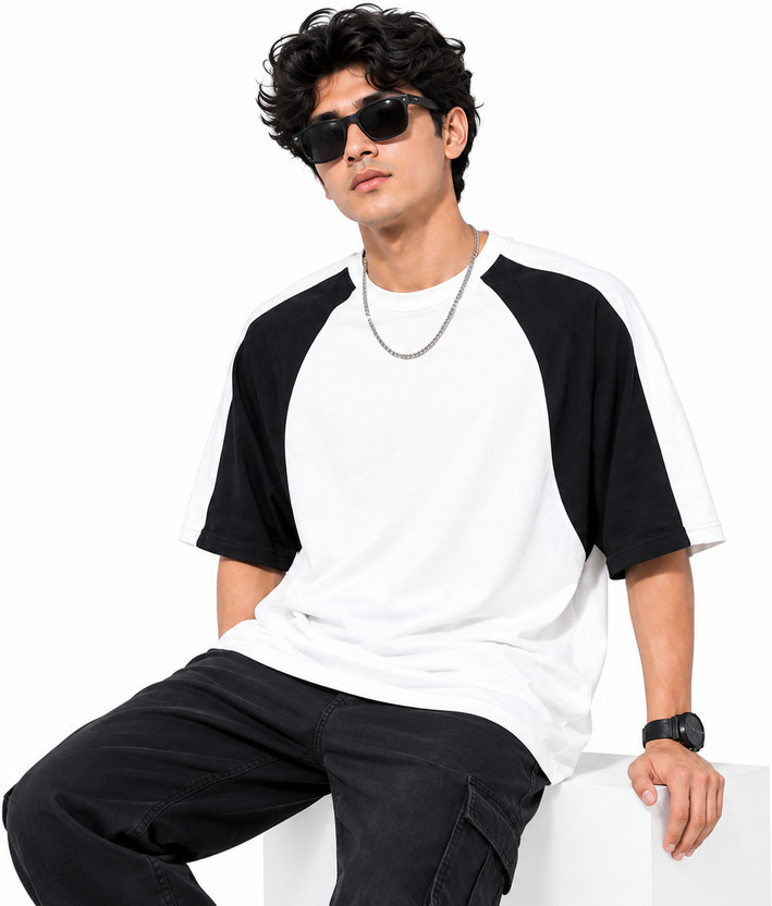 Rmr Rmr global Colorblock Men Round Neck White, Black T-Shirt - Flipkart Deal