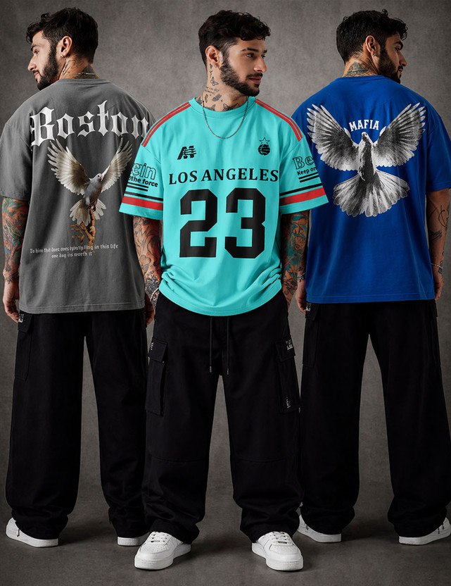 Force Printed Men Round Neck Blue, Grey, Light Blue T-Shirt