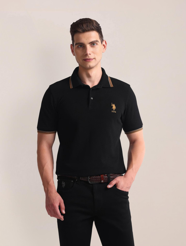 U.S. U.S. POLO ASSN. Solid Men Polo Neck Black T-Shirt - Flipkart Deal
