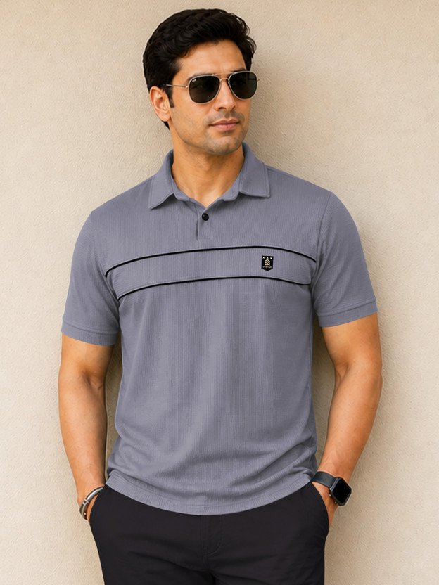 VeBNoR Solid Men Polo Neck Grey T-Shirt