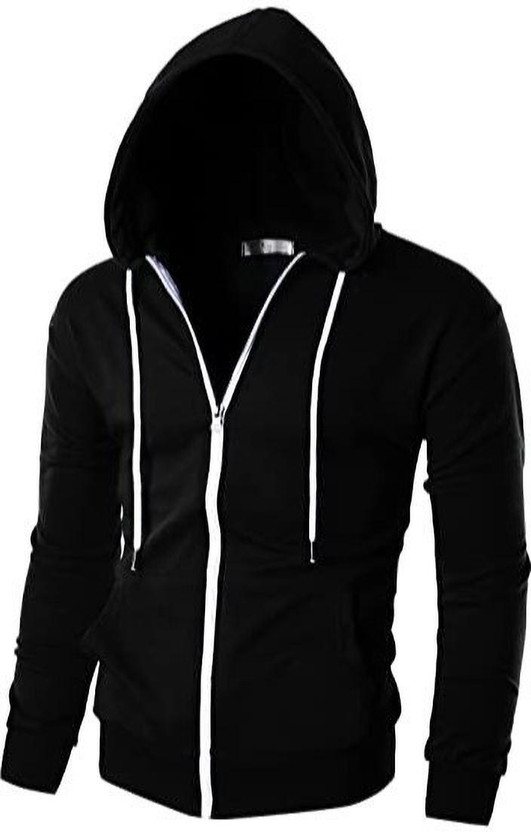 Try This Solid Men Hooded Neck Black T-Shirt