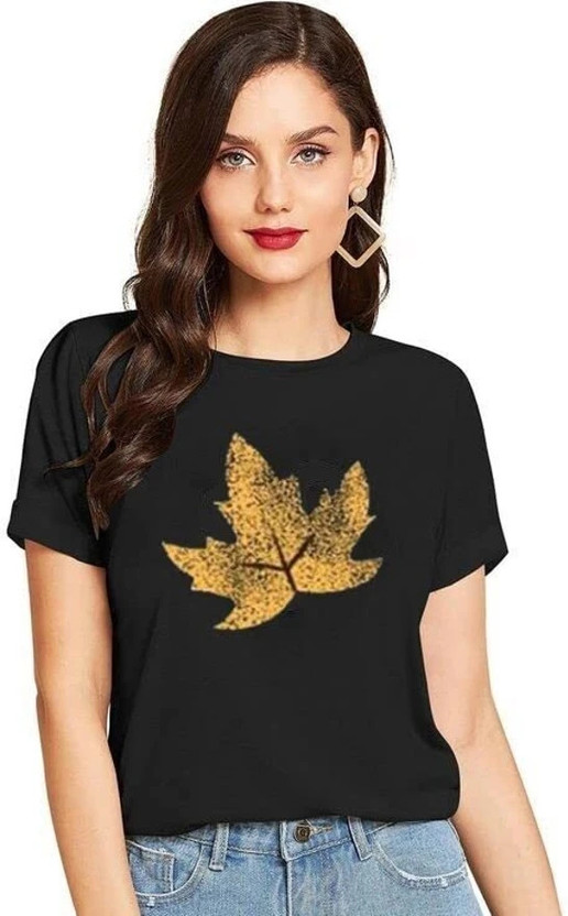 Vk Tops Printed Women Round Neck Black T-Shirt
