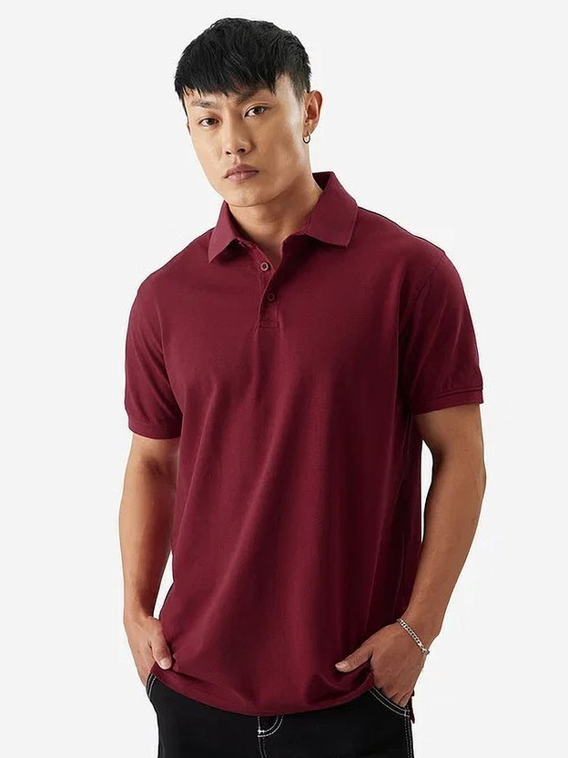 CREATIVE SPORTS Self Design Men Polo Neck Maroon T-Shirt