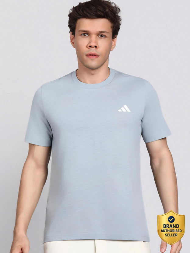 ADIDAS Solid Men Round Neck Grey T-Shirt