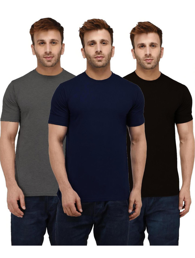 London Hills Solid Men Round Neck Multicolor T-Shirt