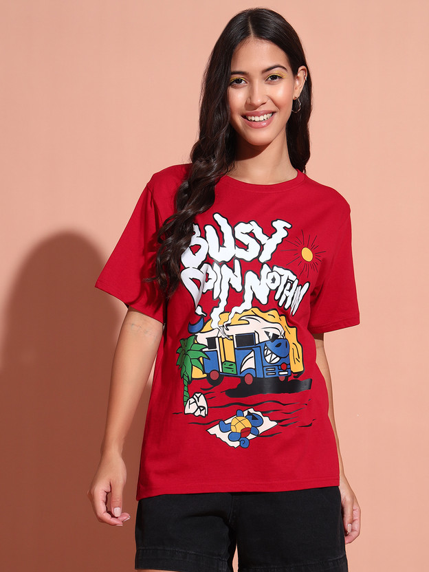 THE DRY STATE Printed Women Round Neck Red T-Shirt