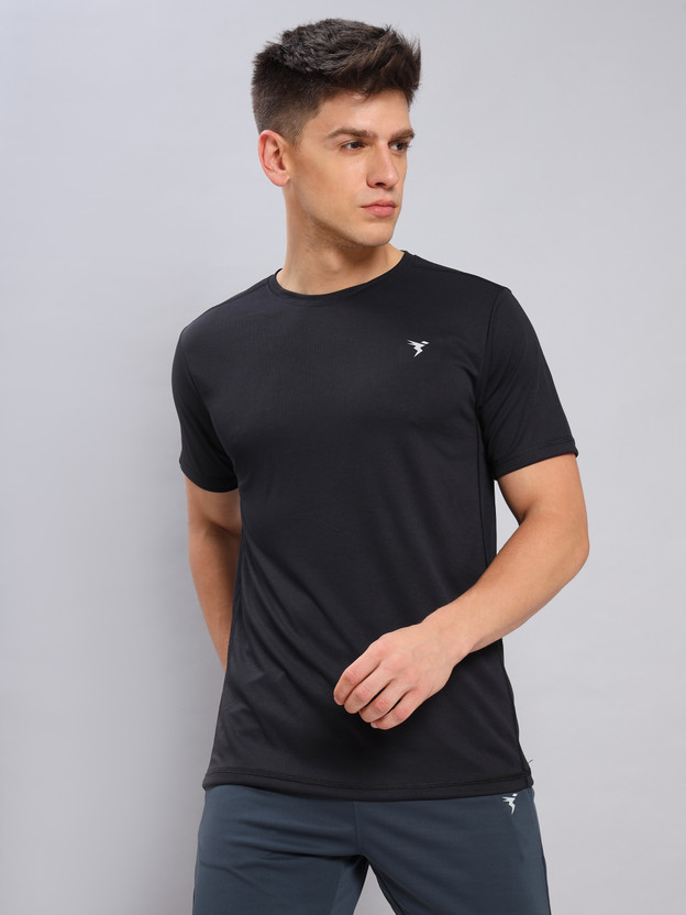 TECHNOSPORT Solid Men Round Neck Black T-Shirt