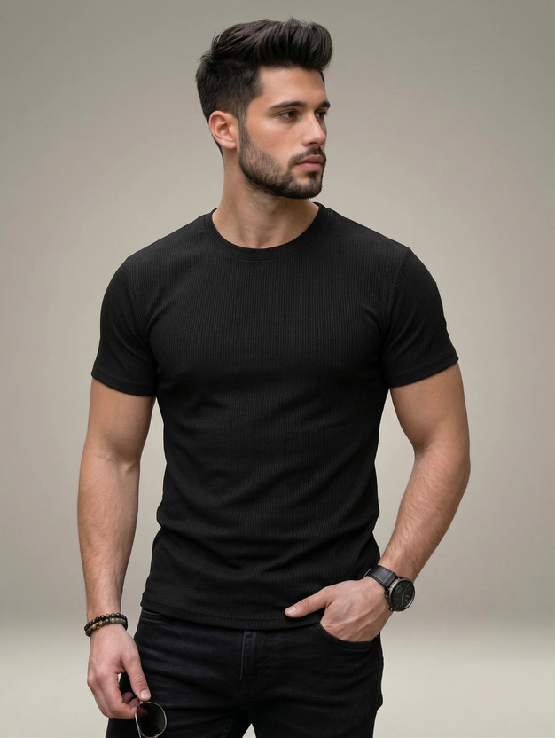 HANISH HANISH Solid Men Round Neck Black T-Shirt - Flipkart Deal