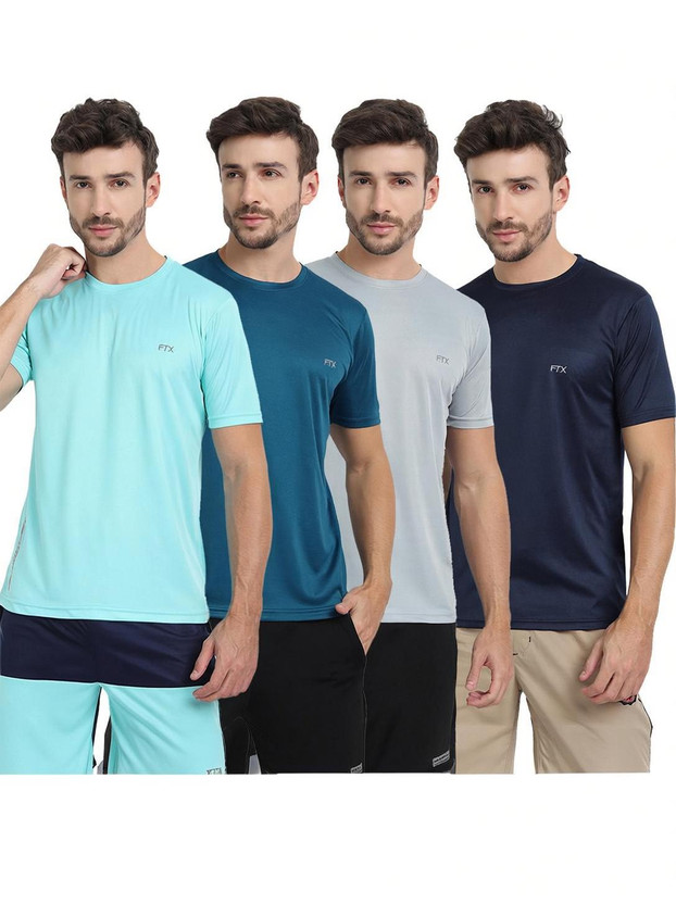 FTX Solid Men Round Neck Multicolor T-Shirt