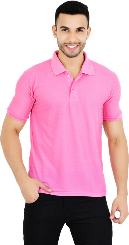 KEOTI Solid Men Polo Neck Pink T-Shirt