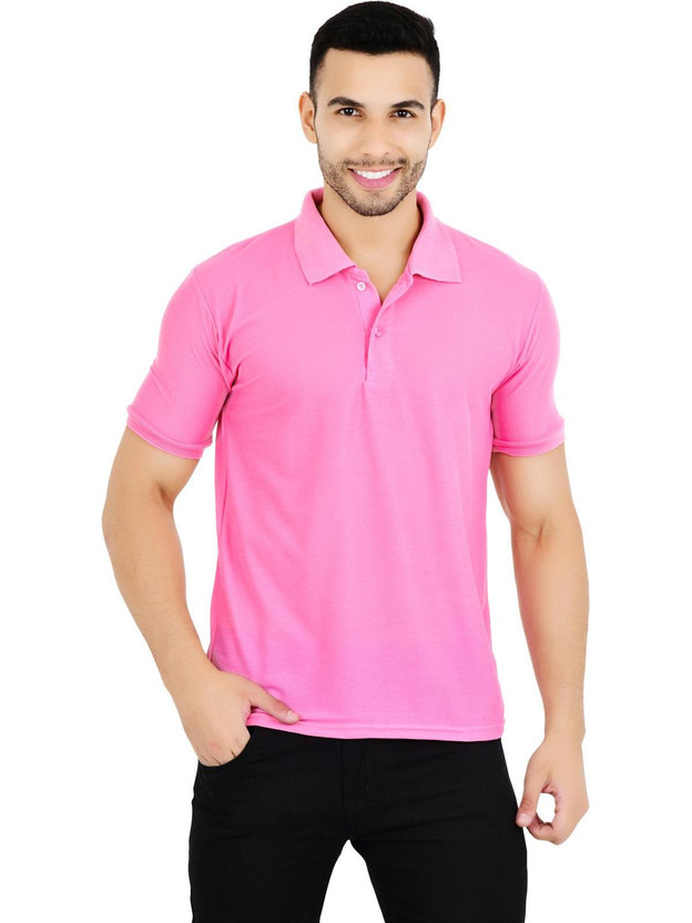 KEOTI Solid Men Polo Neck Pink T-Shirt
