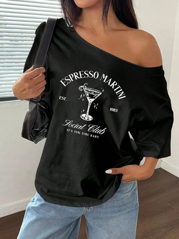 Calm Down Printed Women Round Neck Black T-Shirt