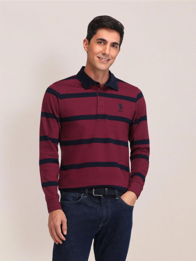 U.S. POLO ASSN. Striped Men Polo Neck Red T-Shirt