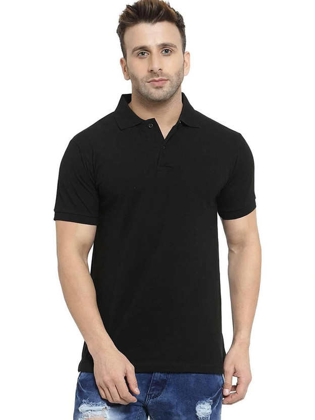 Polo Plus Solid Men Polo Neck Black T-Shirt
