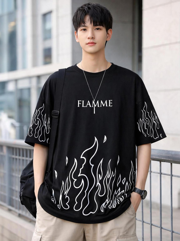 ARDEEPX Printed, Graphic Print, Typography Men Round Neck Black T-Shirt