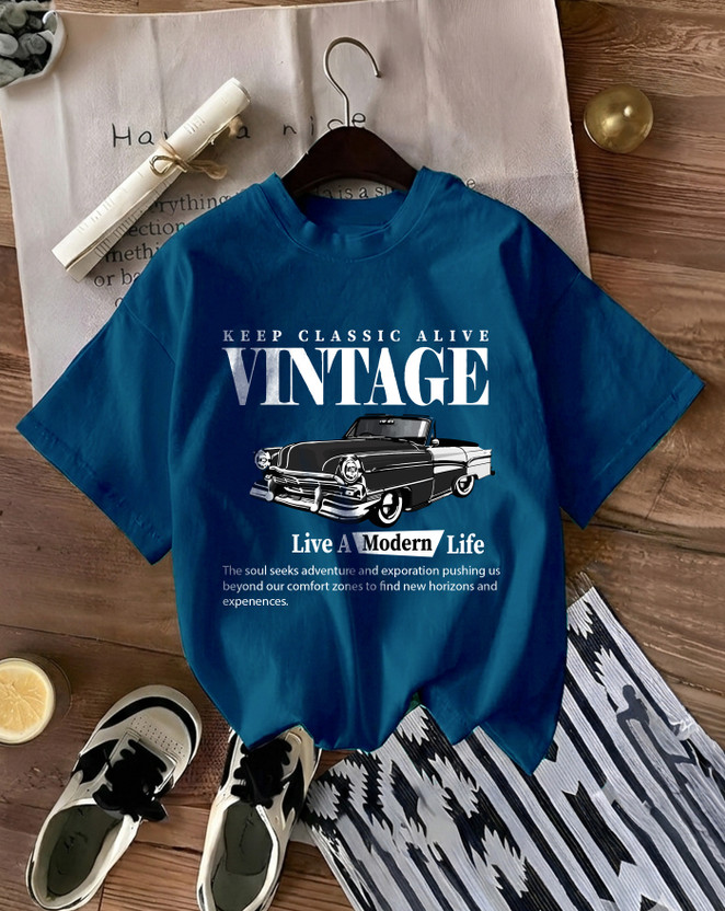 GLOBAL NOMAD Graphic Print Women Round Neck Dark Blue T-Shirt