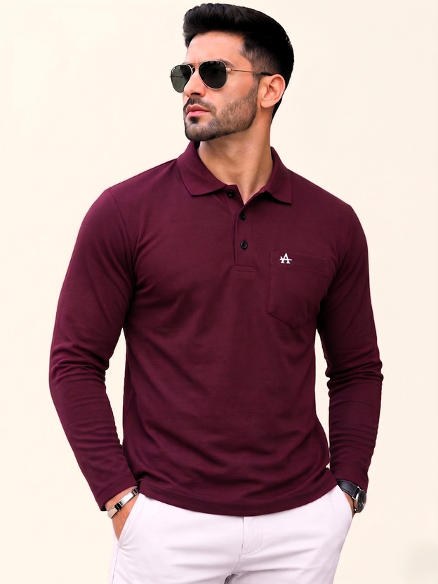 Alvin Solid Men Polo Neck Maroon T-Shirt