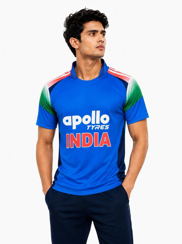 Rynx Printed Men Polo Neck Blue T-Shirt