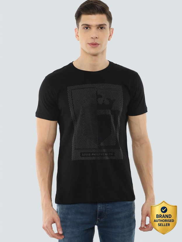 LOUIS PHILIPPE Graphic Print Men Round Neck Black T-Shirt