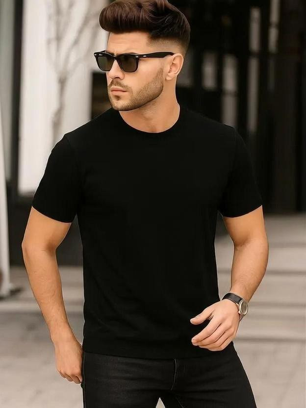 RMTendz RMTendz Solid Men Round Neck Black T-Shirt - Flipkart Deal