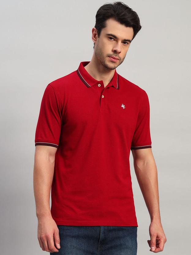 CANTABIL Solid Men Polo Neck Red T-Shirt