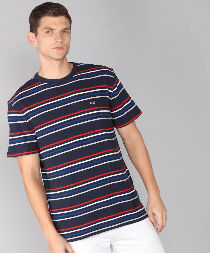 TOMMY HILFIGER Striped Men Round Neck Navy Blue T-Shirt - Buy TOMMY HILFIGER  Striped Men Round Neck Navy Blue T-Shirt Online at Best Prices in India |  Flipkart.com