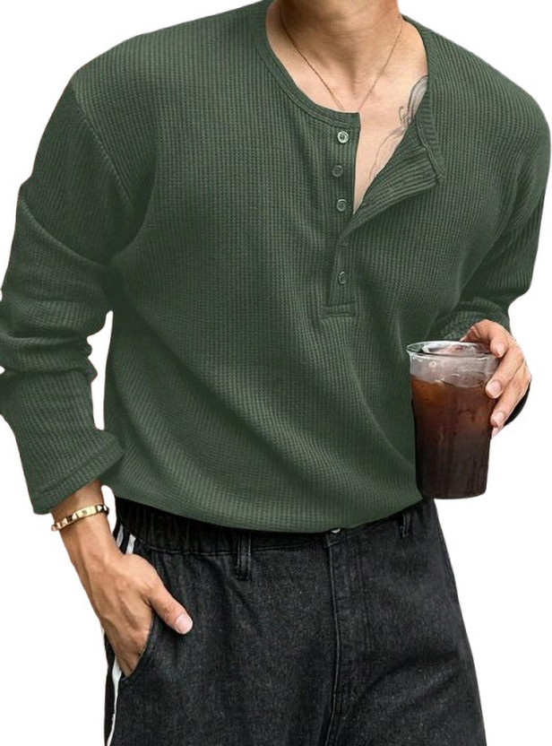 sti sti Solid Men Henley Neck Green T-Shirt - Flipkart Deal