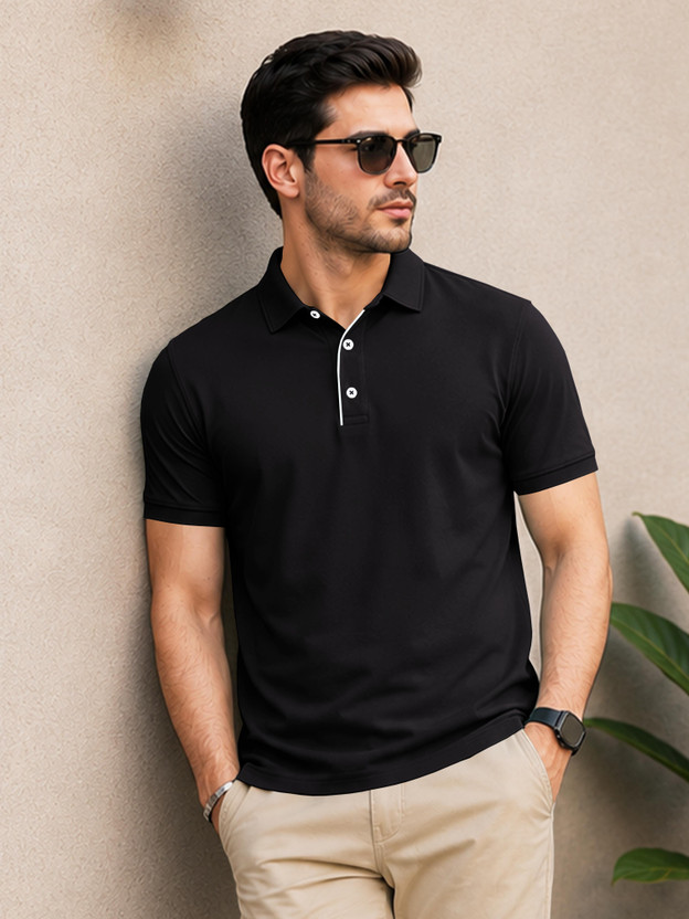 VeBNoR Solid Men Polo Neck Black T-Shirt