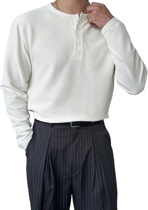The Modern Soul Solid Men Henley Neck White T-Shirt