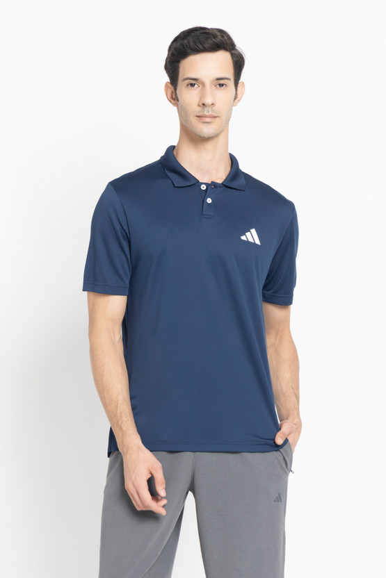 ADIDAS Solid Men Polo Neck Blue T-Shirt