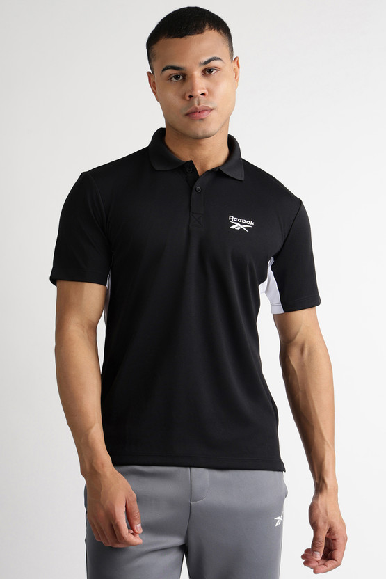 REEBOK Solid Men Polo Neck Black T-Shirt