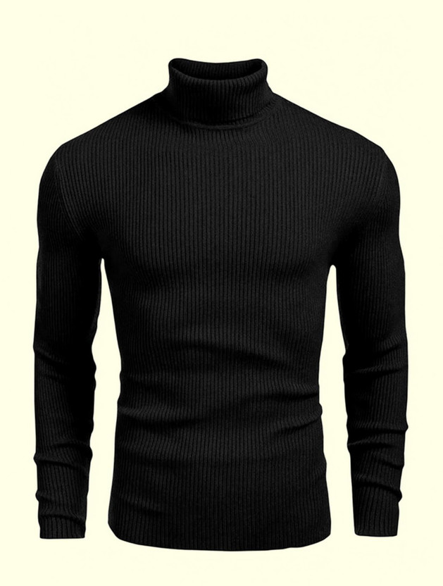 CAVDIA Striped, Solid Men High Neck Black T-Shirt