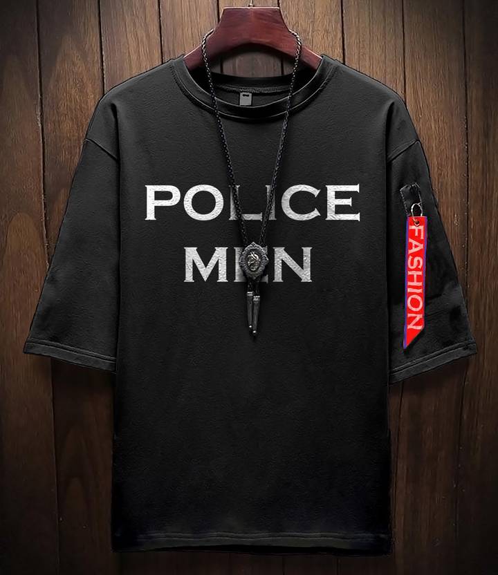 Fenoix Men Printed Round Neck Black T-Shirt