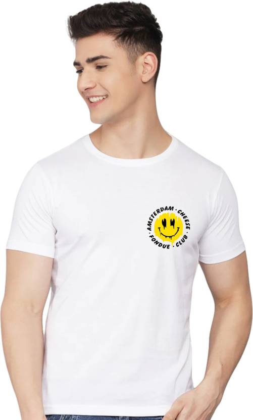 Men Printed Round Neck Pure Cotton White T-Shirt