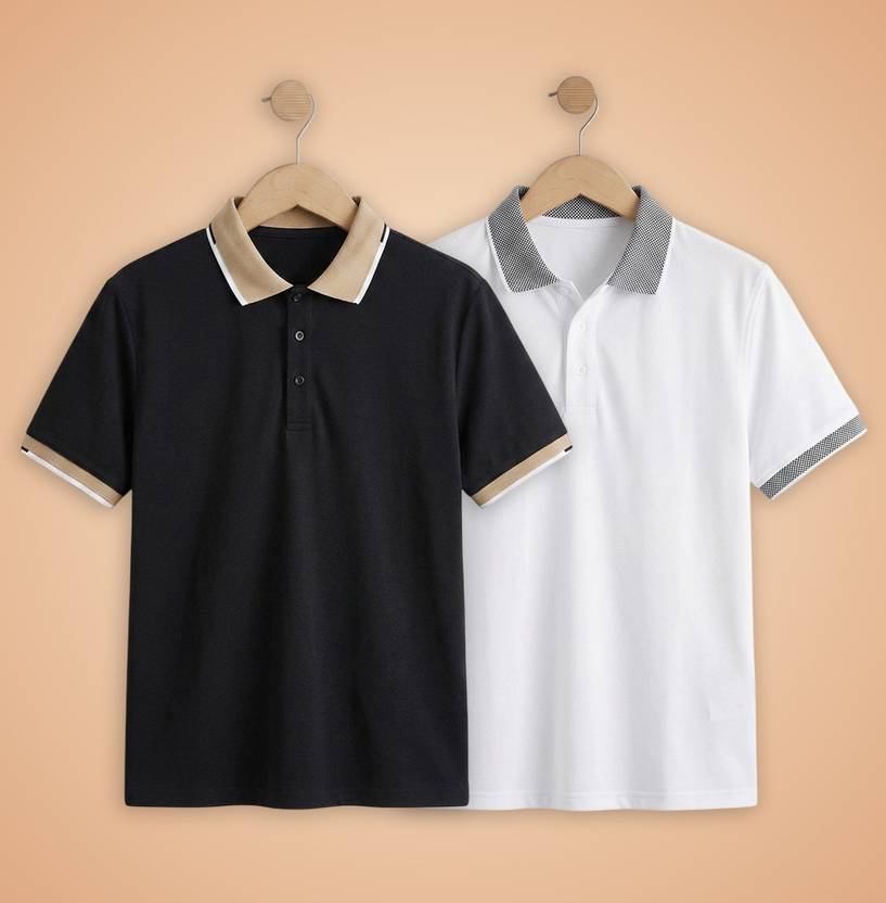 just roar pack of 2 men colorblock polo neck cotton blend multicolor t-shirt