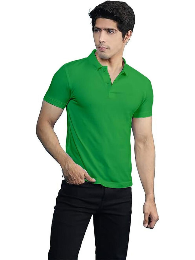 KEOTI Solid Men Polo Neck Green T-Shirt