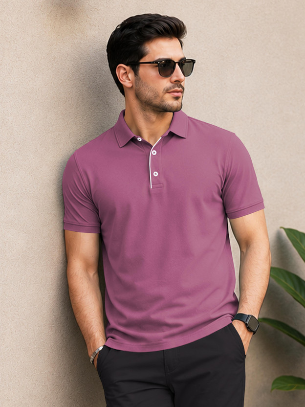 VeBNoR Solid Men Polo Neck Purple T-Shirt