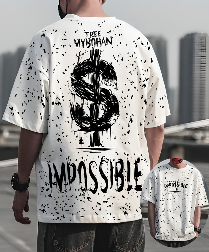 BUKKL Printed, Typography Men Round Neck White T-Shirt