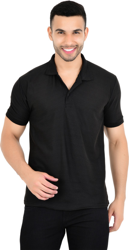 KEOTI Solid Men Polo Neck Black T-Shirt