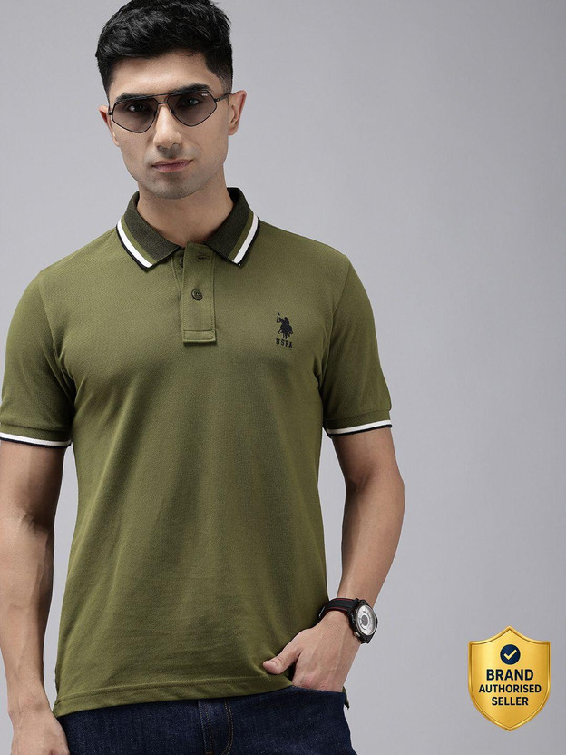 U.S. U.S. POLO ASSN. Solid Men Mandarin Collar Light Green T-Shirt - Flipkart Deal