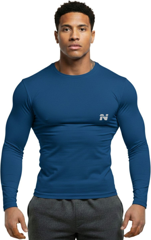 NINQ Solid Men Round Neck Blue T-Shirt