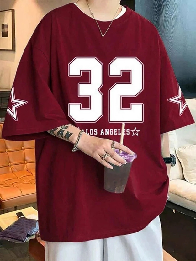 FastColors Printed Men Round Neck Maroon T-Shirt