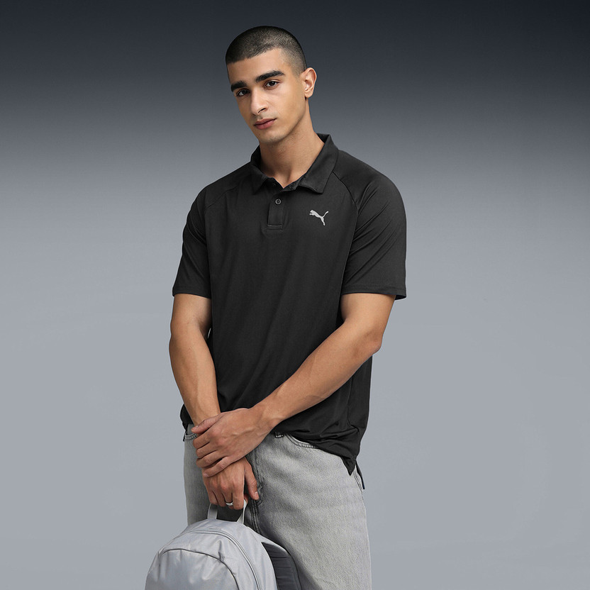 PUMA Printed Men Polo Neck Black T-Shirt