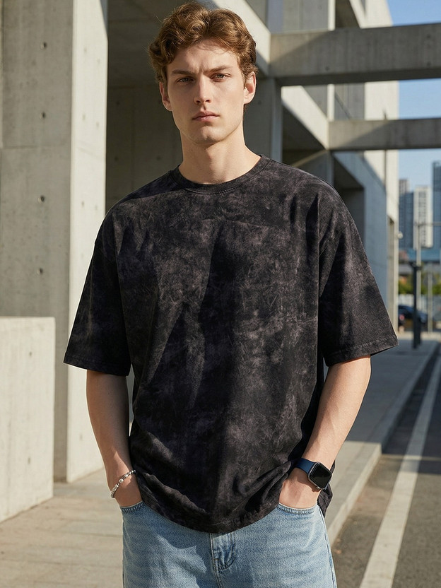 JUST ROAR Printed Men Round Neck Black T-Shirt