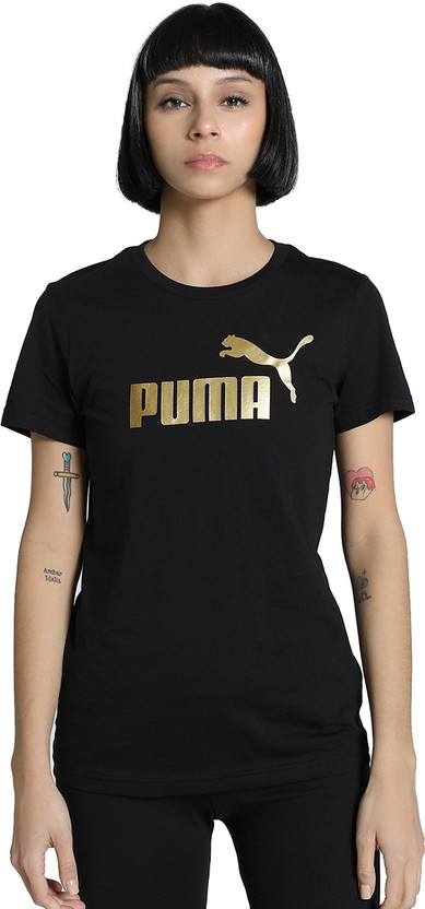 PUMA Printed Women Crew Neck Black T-Shirt