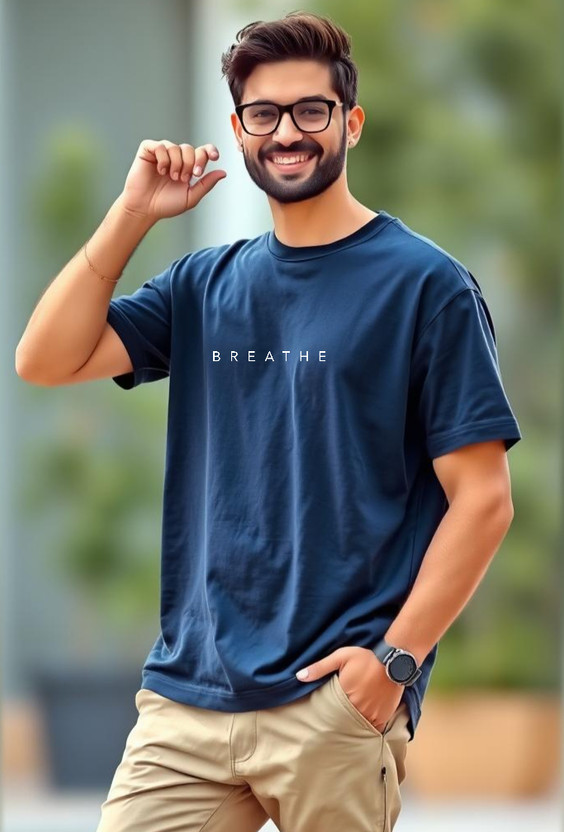 UrGear Printed Men Round Neck Navy Blue T-Shirt