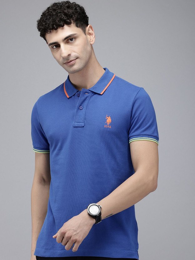 U.S. U.S. POLO ASSN. Solid Men Polo Neck Blue T-Shirt - Flipkart Deal