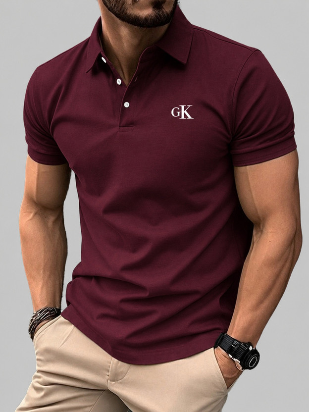 ALIFORNIA Solid Men Polo Neck Maroon T-Shirt