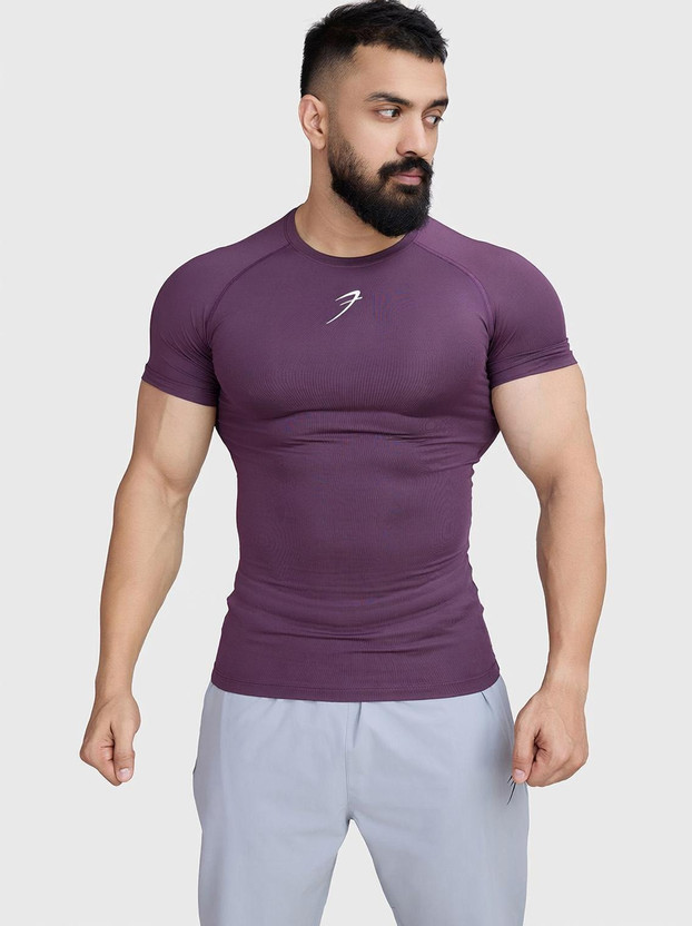FuaarK Solid Men Round Neck Purple T-Shirt