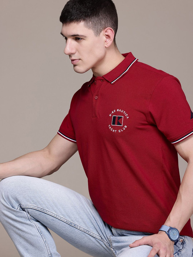 NAUTICA Solid Men Polo Neck Maroon T-Shirt